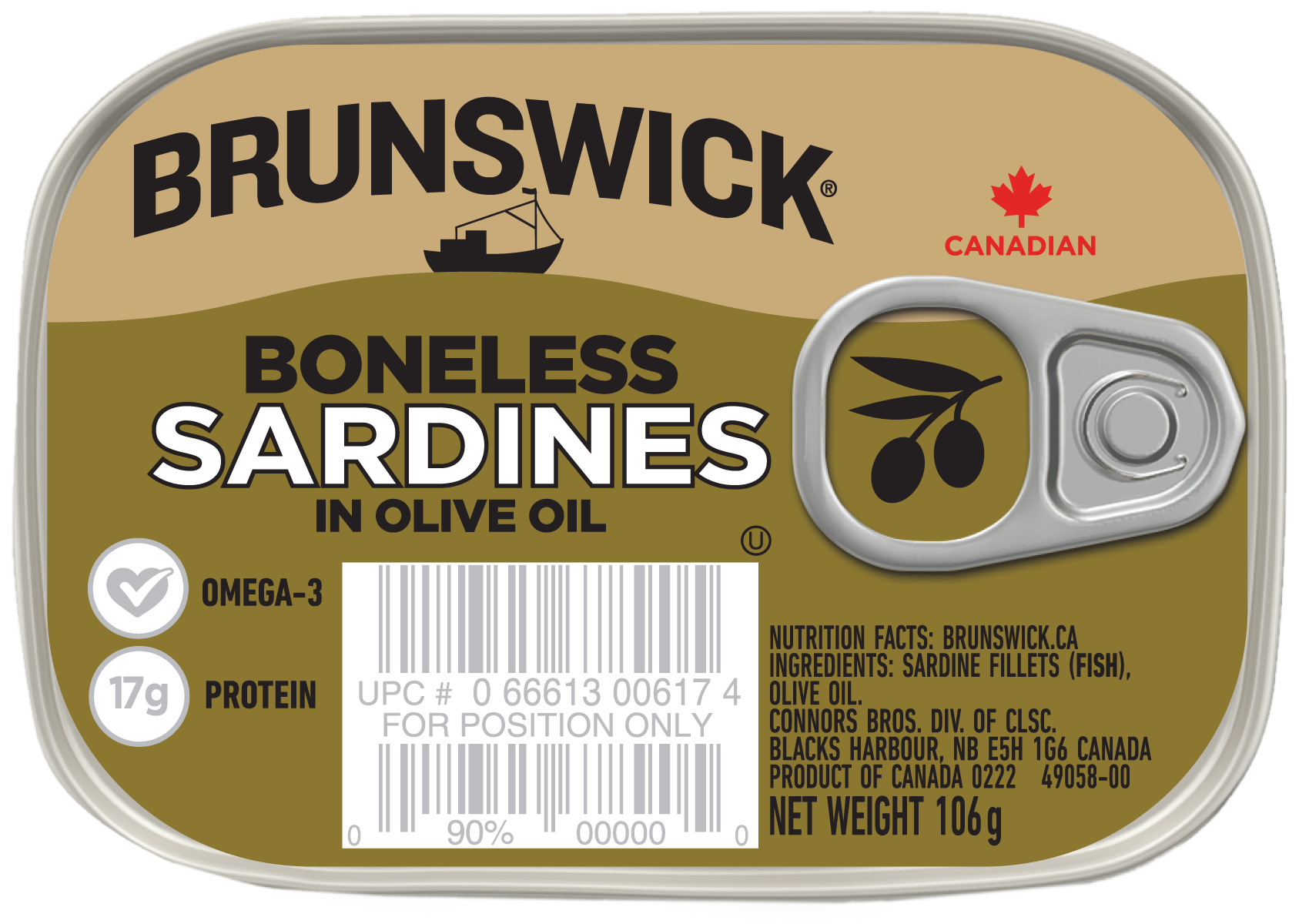 Brunswick<sup>®</sup> Boneless Sardines in Olive Oil - 106g