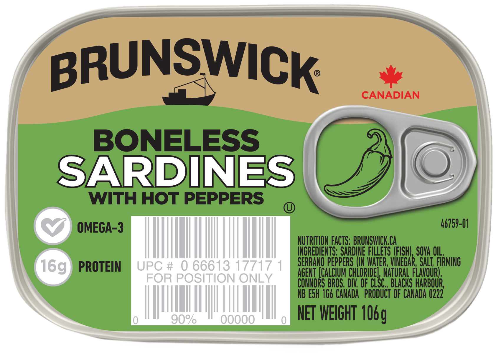 Brunswick<sup>®</sup> Boneless Sardines with Hot Peppers – 106g