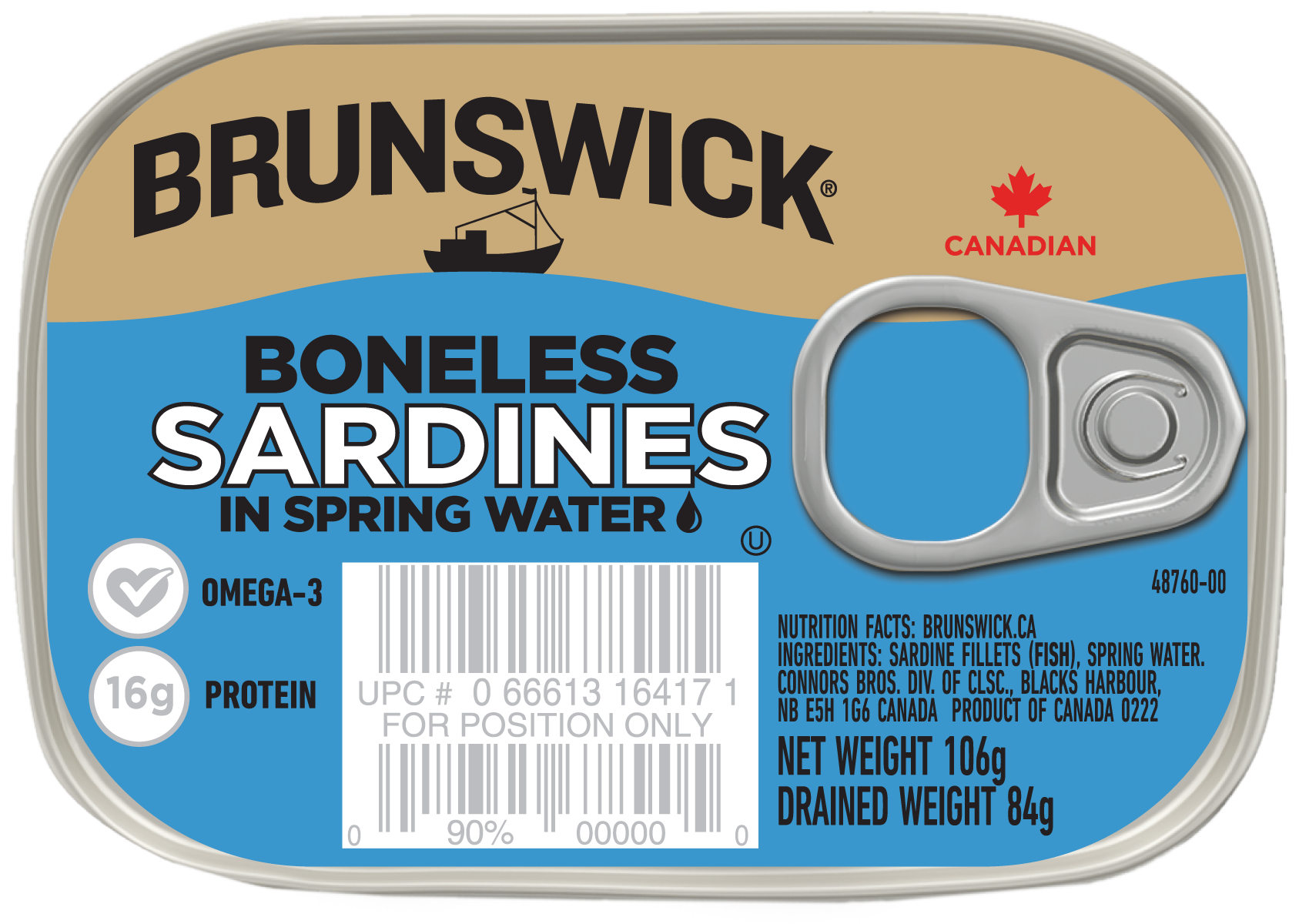 Brunswick<sup>®</sup> Boneless Sardines in Spring Water - 106g