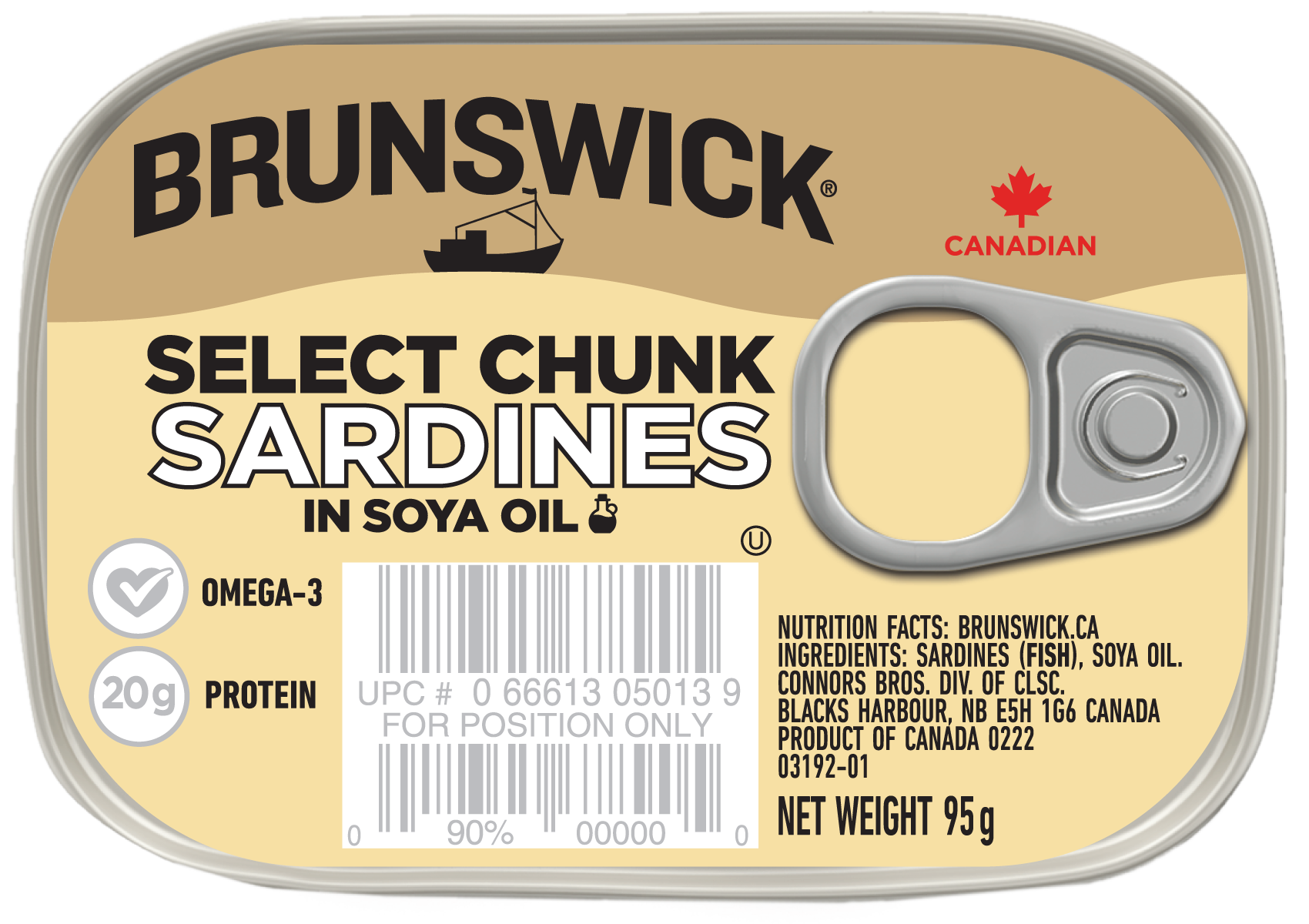 Brunswick<sup>®</sup> Sardines Select Chunk in Soya Oil – 95g